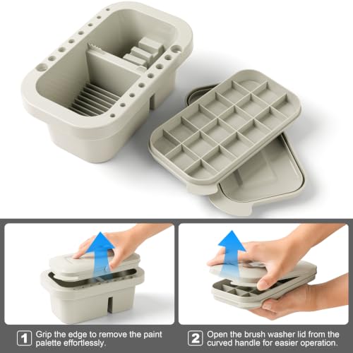 MyLifeUNIT Paint Brush Cleaner, Paint Brush Holder with Palette, Grey - color: Grey