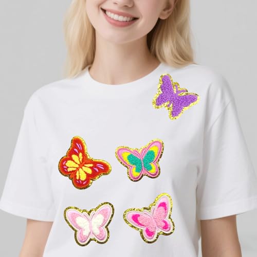 16PCS Butterfly Iron On & Sew On Patches, Chenille Embroidery Appliques - color: 8 Styles
