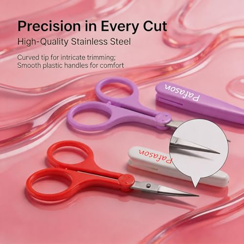 PAFASON Small Travel Sewing Crafting Scissors Set Straight Curved Tip - color: Curved 3.5in Red + Straight 4in Purple