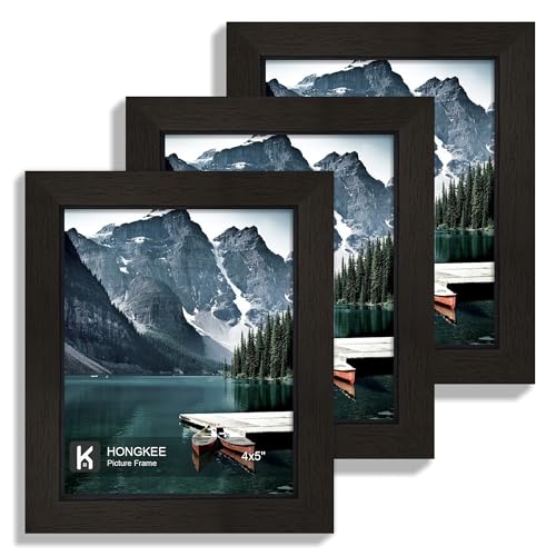 Hongkee 4x5 Picture Frame - Made of Real Glass and Black Wooden Frame, 4 by 5 small Photo for Wall or Tabletop Display, 3 Pack - color: Black, size: 4x5 in