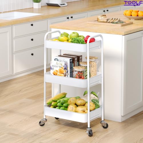 TOOLF 3 Tier Metal Rolling Cart, Utility Storage Cart with Wheels, White - color: White, size: 3-Tier