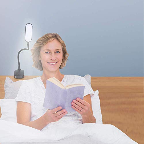 COLORLIFE Desk Lamp Clip On Light-7W 2600mAH Flexible Gooseneck Battery Operated Rechargeable Reading Lamp with Clamp & Stepless Brightness for Desk,Piano,Bed Headboard and Computers - color: Black