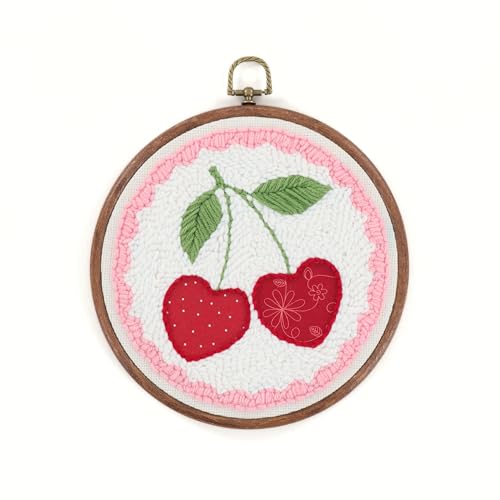 Kimberbell Punch Needle Kit – Life is Cherry Sweet - DIY Punch Needle Set for Beginners with Tool, Monks Cloth, Yarn, Frame, Fabric & Reusable Project Bag | Embroidery Craft Set