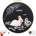 Halloween Embroidery Kits for Beginners Adults, Gothic Rabbit Embroidery DIY Kit, Halloween Cross Stitch Kits Needlepoint Kits for Beginners Adults Woman Gifts, Embroidery Hoop, Thread, Video Tutorial - color: H2123