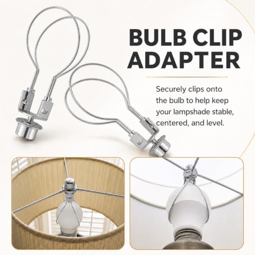 Creative Hobbies® Lamp Shade Light Bulb Clip Adapter Clip on with Shade Attaching Finial Top, Silver Color | 2 Pack - color: Silver