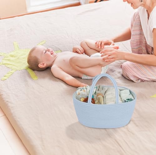 XUANGUO Cotton Rope Baby Diaper Caddy Organizer Basket Sky Blue - color: sky blue, size: Regular