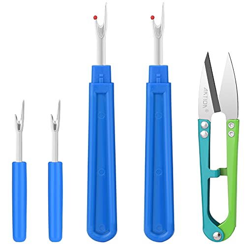 CampTek Seam Ripper and Thread Remover Kit,2 Big and 2 Small Sewing Stitch Cutter,1 Unpicker and 1 Sewing Trimming Scissor Nipper Tool for Thread Remove(Blue) - color: Blue