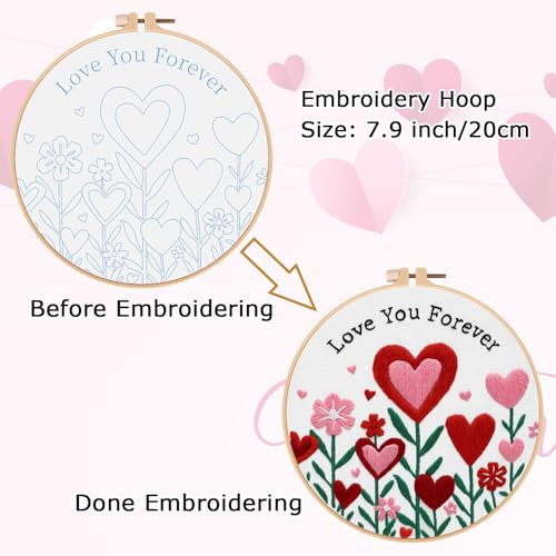Nuberlic Valentine Embroidery Kit for Beginners Adults - color: LOVE