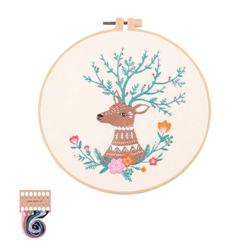 artcici Embroidery Kits Plant Elk Flower Patterns for Beginners Adults, Full Range Embroidery Starter Kits Cross Stitch Needlework Supplies (Elk) - color: Elk