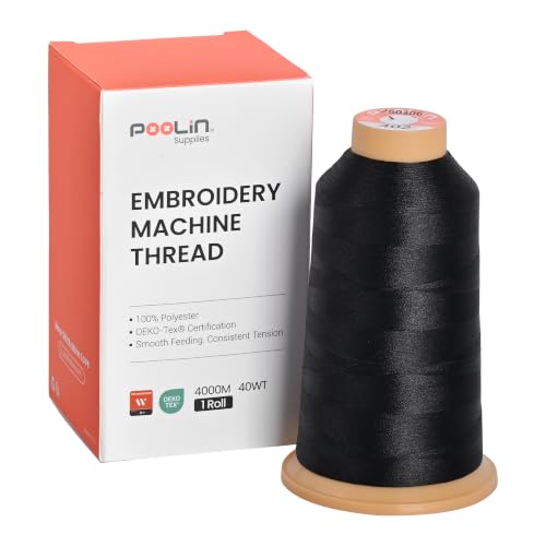 Poolin Polyester Machine Embroidery Thread 4000M 40WT Black 0402 - color: Black 0402