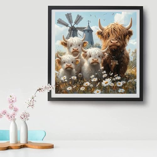 Tiwabb Highland Cattle Stamped Cross Stitch Kits for Adults Beginners - color: Highland Cattle
