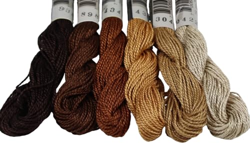 KCS 162 Yards(150 Meters) Mercerized Pearl Cotton Crochet Needlepoint Thread,Size 5,6 skeins,Mixed Color 04 - color: 6color04, size: 6 skeins