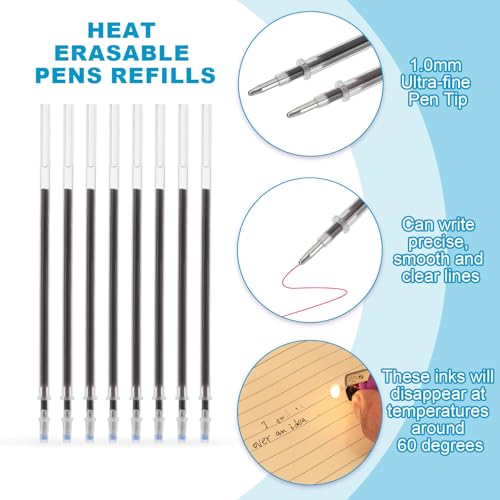 PATIKIL 100 Pcs Erasable Gel Pens Refills, 1mm Heat Erasable Pens Refills for Fabric Disappearing Ink Fabric Marking Pen for Sewing Quilting Writing, Black Ink