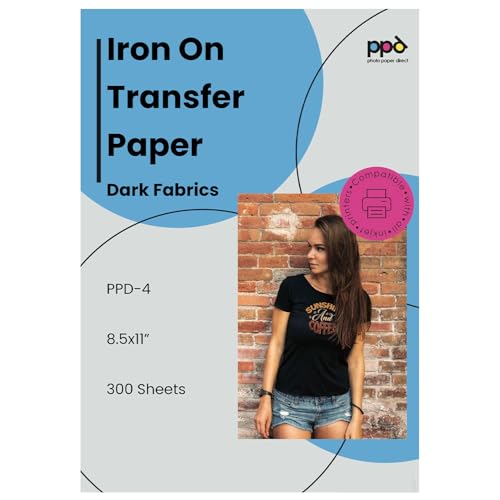 PPD 300 Sheets 8.5x11" Iron-on Heat Transfer Paper Dark Fabrics Inkjet - size: 8.5 x 11, style: Dark (300 Sheets)