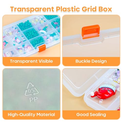 Moon Magpie 4PACK Extra Thick Bead Organizers and Storage Box, 15 Grid Mini Clear Jewelry Making Storage Solutions Plastic Organizer Case Craft Containers for Nail Rhinestones DIY Diamond Accessories - size: 4P-FixedGrid