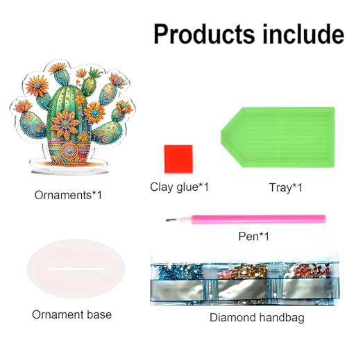 POETRYDRAW Diamond Art Ornament Desktop Kit Cactus, Stand Up Diamonds Painting Ornament for Adults, 5D DIY Special Diamond Gem Craft Tabletop Placement Board Kit - color: Cactus