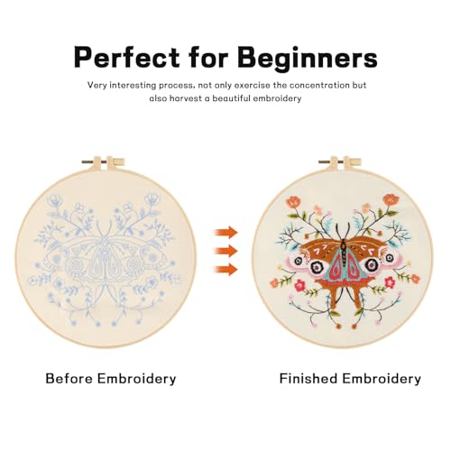Beginner Butterfly Embroidery Kit for Adults, Pre-Printed with Video - color: Butterfly
