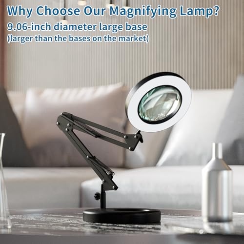 HITTI 12X Magnifying Glass with Light, 1,800 Lumens Stepless Dimmable - color: Black, size: 12X 9.06 INCH Base & Clamp