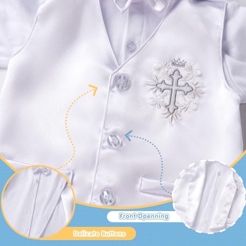 Booulfi Boy Baptism Outfits White Romper Fall Clothes Christening Gifts - color: White-4250, size: 12-18 Months