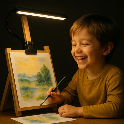 Black LED Easel Lamp Clip-On Art Light for Artists - 3 Colour Modes, 10-Level Dimmable Eye-Care Desk Lamp, Flexible 360° Gooseneck, USB Powered for Painting, Drawing, Headboards, Drafting Tables - color: Black