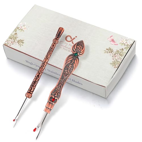 2Pcs Metal Seam Ripper Set, European Vintage Carved Handle Stitch Ripper, Sharp Seam Ripper Tool for Sewing with Storage Cases, Durable and Handy Crafting Removing Threads Tools - color: A