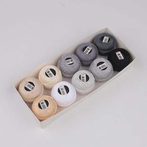 Size 8 Double Mercerized Egyptian Long Staple Cotton Pearl Thread 10 Grams (87 Yards)/Ball Crochet Thread 10 Colors per Box for Crochet Hardanger Cross Stitch Hand Embroidery (Set A) - color: Set A