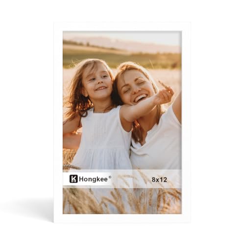 Hongkee 8x12 Picture Frame, 8 x 12 Solid Wood Frame with Real Glass - color: White, size: 8 x 12