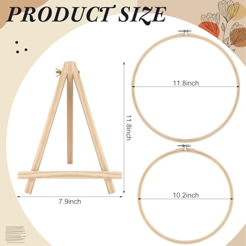 Novabright 12 Pcs Large Bamboo Embroidery Hoops with Triangle Display Stand - size: Large