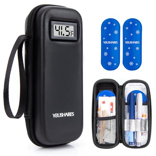 YOUSHARES Insulin Cooler Travel Case, Peptide Travel Case with Temp Display - color: 02 Black