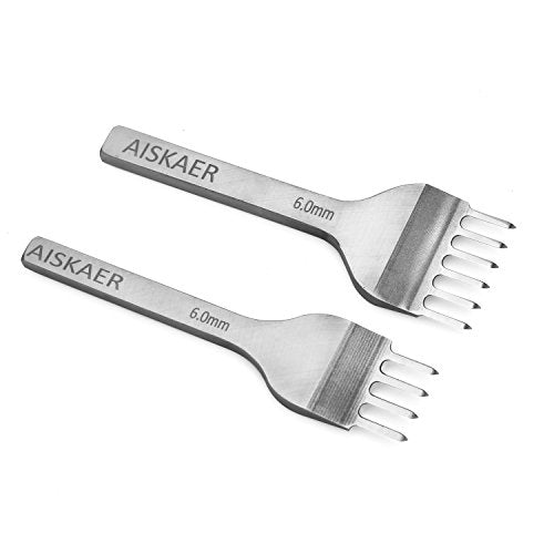 Aiskaer Leather Stitching Punch Set, Diamond Chisel Tools, 6mm White Steel 1/2/4/6 Prong for Leather Craft DIY - size: 6mm