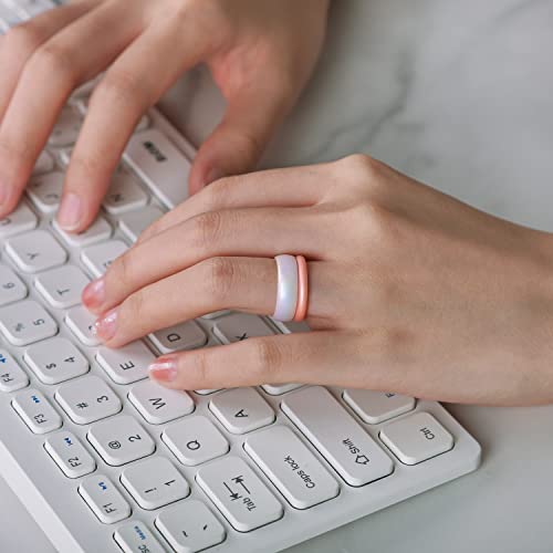Egnaro Women's Silicone Wedding Ring 2.5mm Wide 1.8mm Thick Rubber Band Set - color: SETA2-Bright Galaxy,Metallic Silver,Bright Pearl,Light Rose Gold,Matte Galaxy,Metallic Silver,Matte Pearl,Light Rose Gold