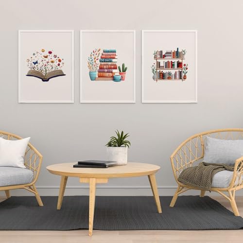 Embroidery Kit for Adults, Pre-Stamped Pattern Embroidery Kit for Beginners, Needlepoint Starter Kit with Hoop Thread Needle Instruction, 7.9'' Hoop (Book Lover 3 Packs) - style: Book Lover 3 Packs