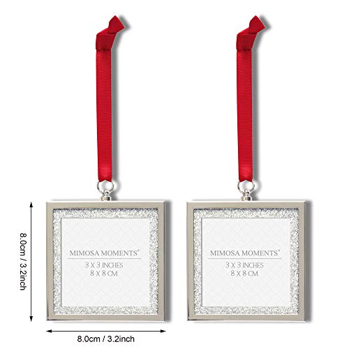 2-Pack 3x3 Silver Glitter Bling Picture Frame Ornaments - color: Silver With 2 Silver Glitter Mat