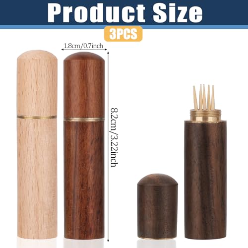 3pack Toothpick Holder Portable Wood Toothpick Case Waterproof Handmade Craft Toothpick Pocket Box Mini Toothpick Box for Storage Needle Toothpick Pill Bead Ear Pick Cotton Swab and Other Small Object