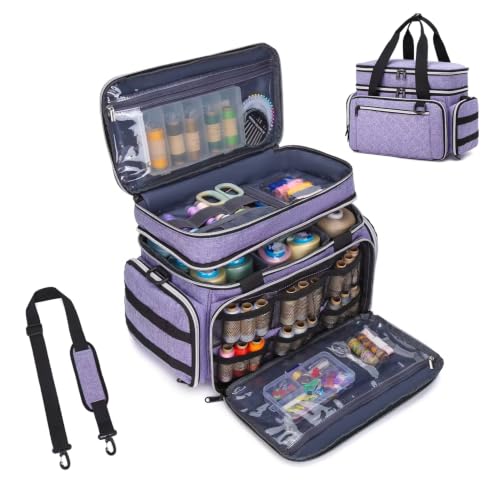 Lyhaxon Sewing Organizer Storage Bag, Double Layer Sewing Box Case - color: Purple