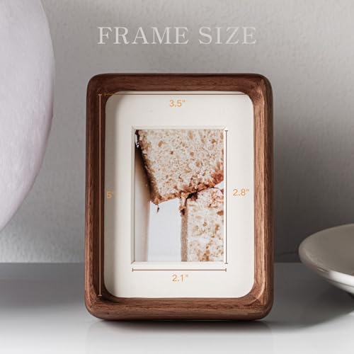 3.5x5 Picture Frame with 2.5x3.5 Mat - Rustic Farmhouse Walnut Wood Frame, Wall & Tabletop Display for Mini Photos & Baby Gifts (3.5x5,Walnut) - color: Walnut, size: 3.5X5