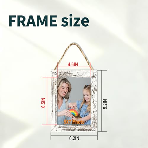 5x7 Hanging Collage Picture Frames Wall Decor, 2-Opening 5x7 Rustic Wood Frame with Hemp Rope Rustic White - color: Rustic White, size: 5x7