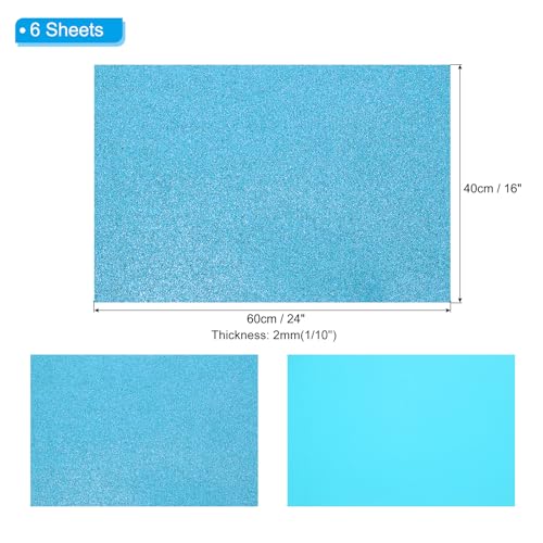 PATIKIL 2mm(1/10") Thick Non Adhesive Glitter Foam Sheet 16x24inch(40x60cm) Blue, EVA Shiny Foam Board for Craft, 6 Pcs - color: Blue
