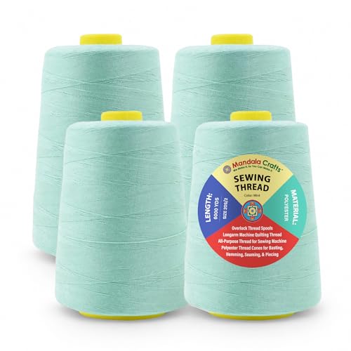 Mandala Crafts 20S/2 Mint Polyester 4 Pack of Serger Threads Cones - color: Mint, size: Pack of 4 20S/2 24000 YDs