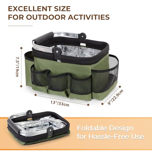 PGmoon Foldable Cleaning Caddy with Rotate Handle and Multi-Pockets