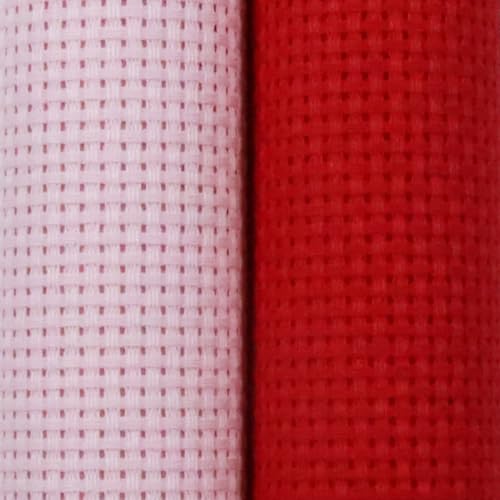 KCS 2 pc of 15" x 18"(38cmx45cm) 11 Count Cross Stitch Cotton Aida Cloth Needlework Fabric Box (Pink+Red, 11CT) - color: Pink+red, size: 11CT