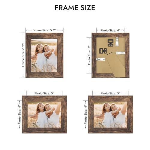 Hongkee 4x5 Picture Frame with Real Glass Wood Frame(Rustic Brown, 1 Pack) - color: Rustic Brown, size: 4X5 in