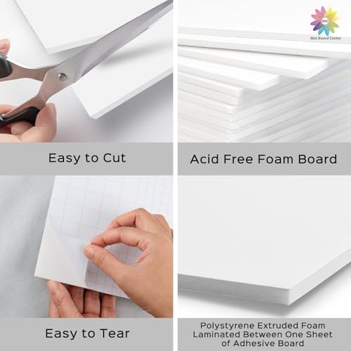 Mat Board Center 10 Pack 12x16 Self Adhesive White Foam Board 3/16" Thick - size: 12x16