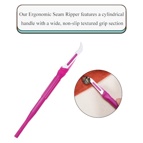 HAHIYO Pink Seam Ripper Ergonomic Grip Thread Stitch Remover Sewing Stitch Cutter Thread Ripper Unpicker Sewing Supply for Crafting Notions Quilting Hem with Cylindrical Handle, 5.3-Inch 2PCs