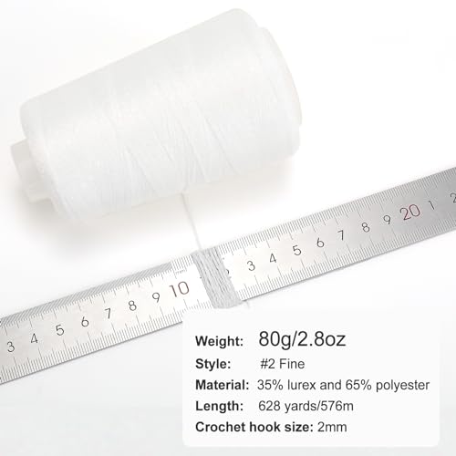 Metallic Crochet Thread, 80g Lurex Yarn for Charms(White) - color: White