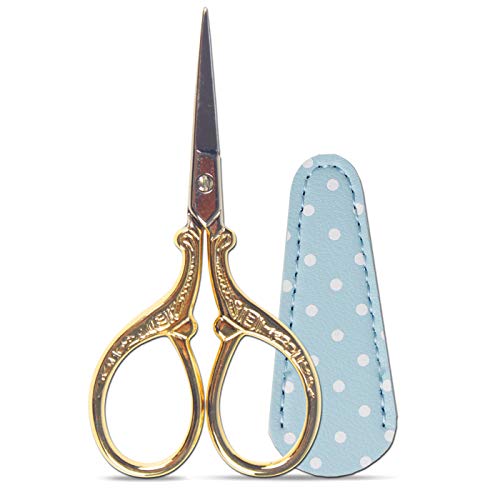 Embroidery Scissors with Leather Cover 3.6 inch Sewing Craft Sharp - color: Gold