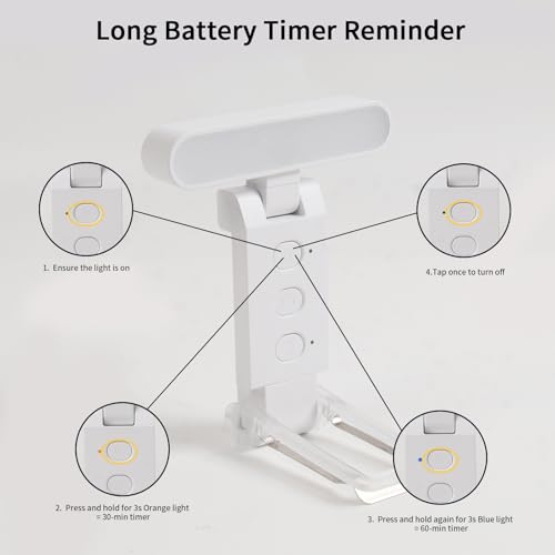 Book Light, USB Rechargeable Clip-On Reading Light with Timer - color: White, size: Rectangle