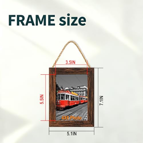 4x6 Hanging Collage Picture Frames Wall Decor, 1-Opening 4x6 Rustic Wood Frame with Hemp Rope Rustic Brown - color: Rustic Brown, size: 4x6