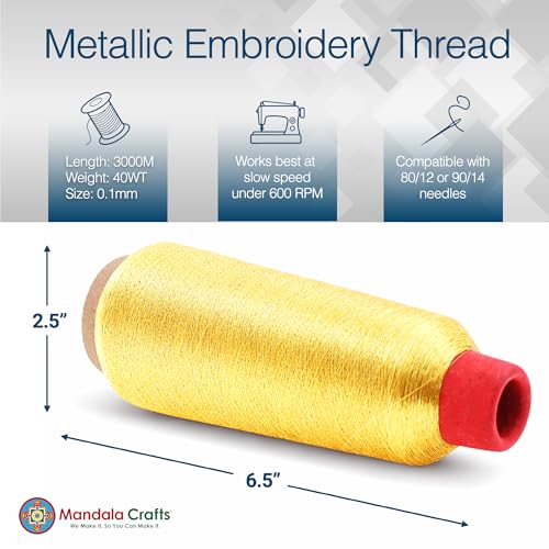 Mandala Crafts Metallic Goldenrod Embroidery Floss, 3281 YD Spool - color: Goldenrod, size: 3000M 3281 Yard