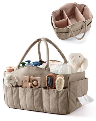 Marscamd Quilted Baby Diaper Caddy with Detachable Divider and Wipes Pocket - color: Camel